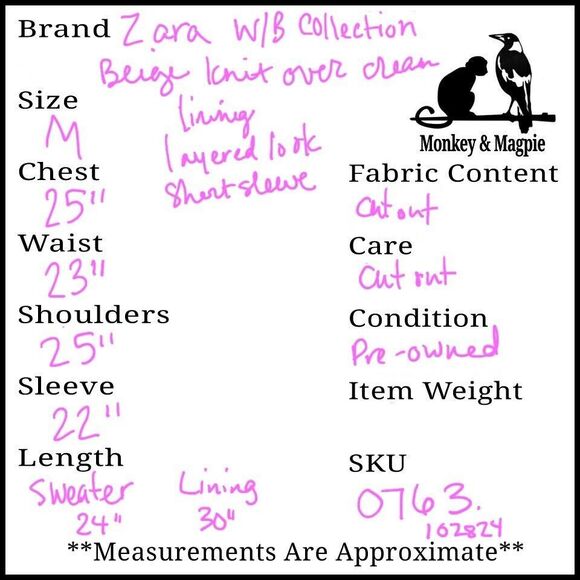 Zara W/B Collection Womens Layered Top Tan Knit Sweater Over Cream Medium *flaw* - Picture 8 of 9